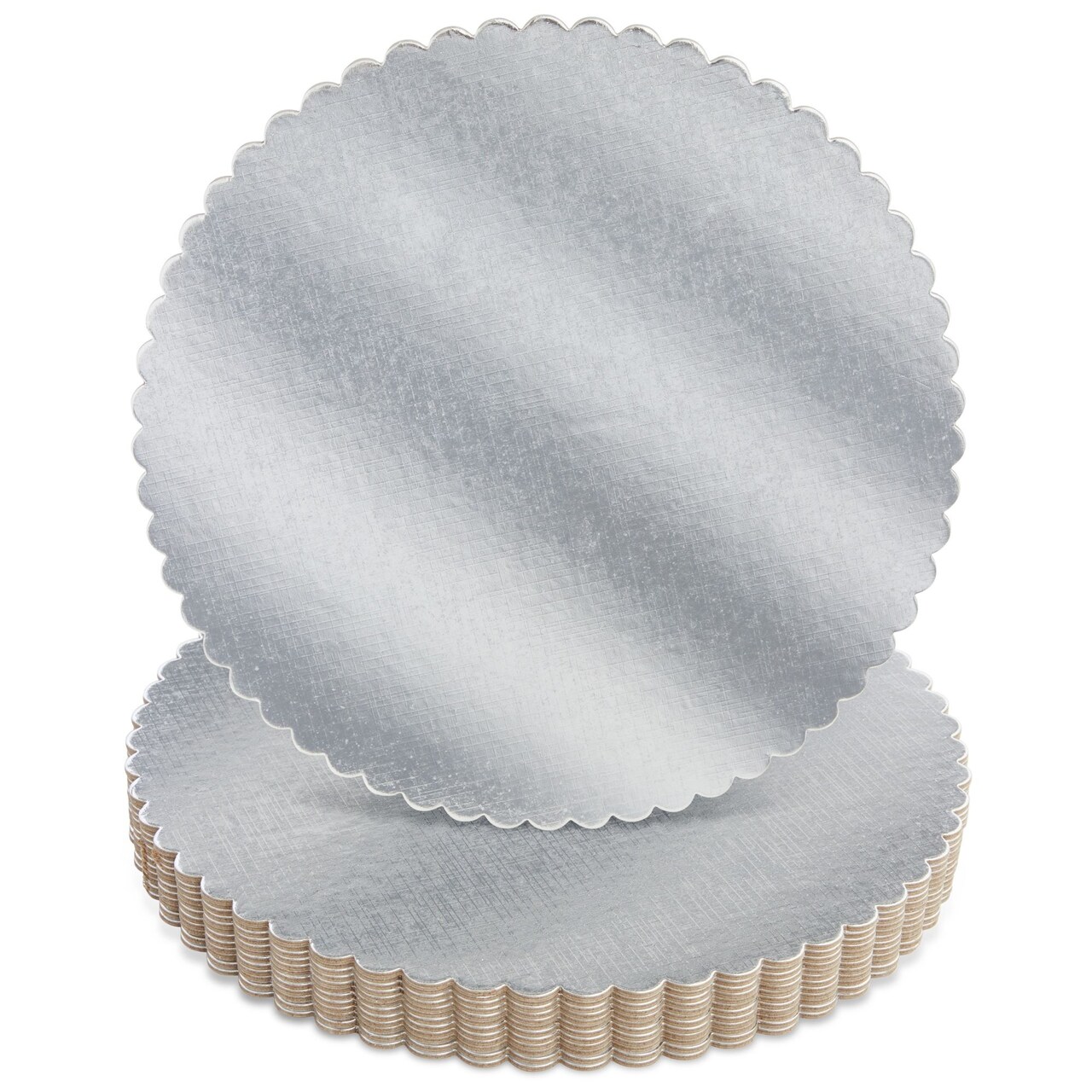 Juvale 10-Inch Scalloped Silver Cake Boards - 10 in, 12-Pack - Silver Decorative Cake Rounds & Cardboard Bases - Foil Platter